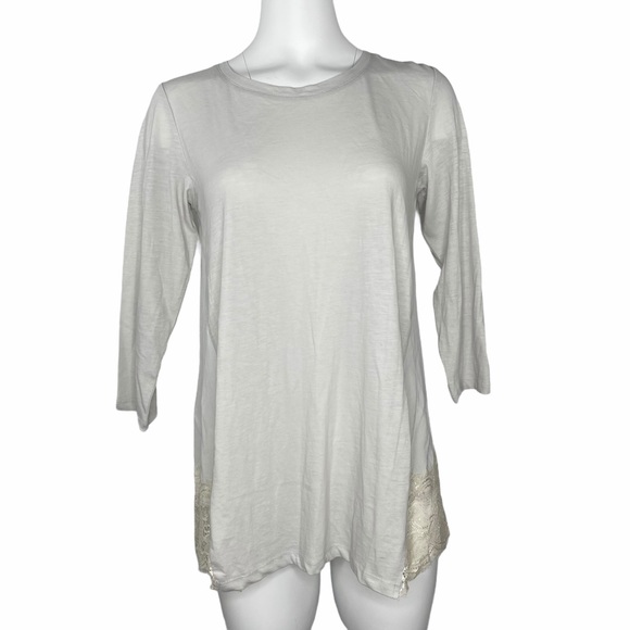 LOGO by Lori Goldstein Tops - LOGO Lori Goldstein Gray Lace Cotton Tunic XS New